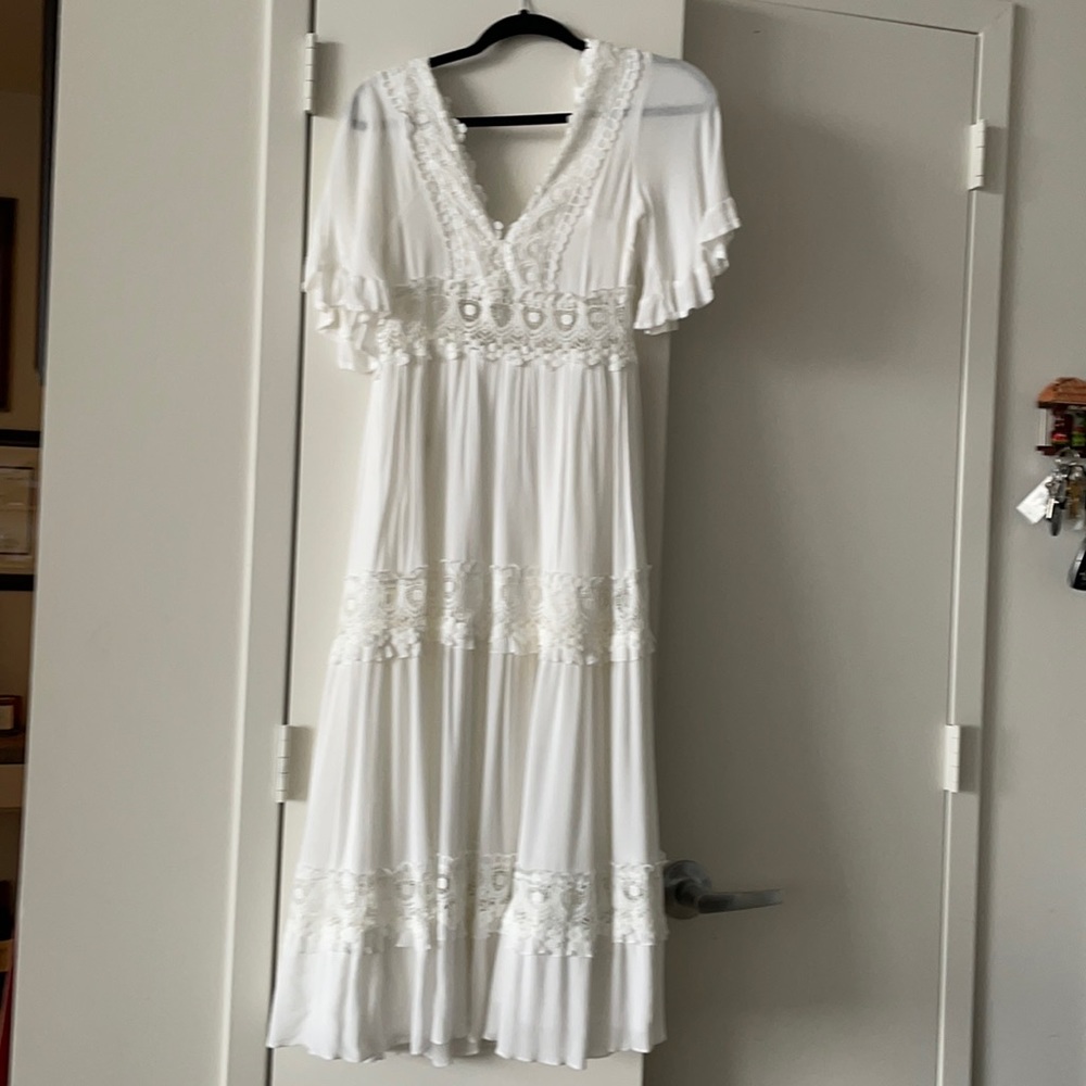 Indio Crochet Angel Sleeve Maxi Dress